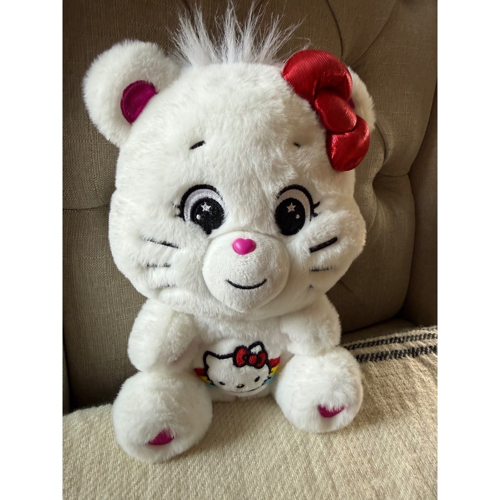 Care Bears Hello Kitty Plush Small White Excellent‎ Sanrio Collab Bow